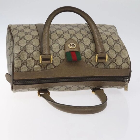 GUCCI GG Supreme Web Sherry Line Hand Bag PVC Beige Gold - Picture 11 of 16